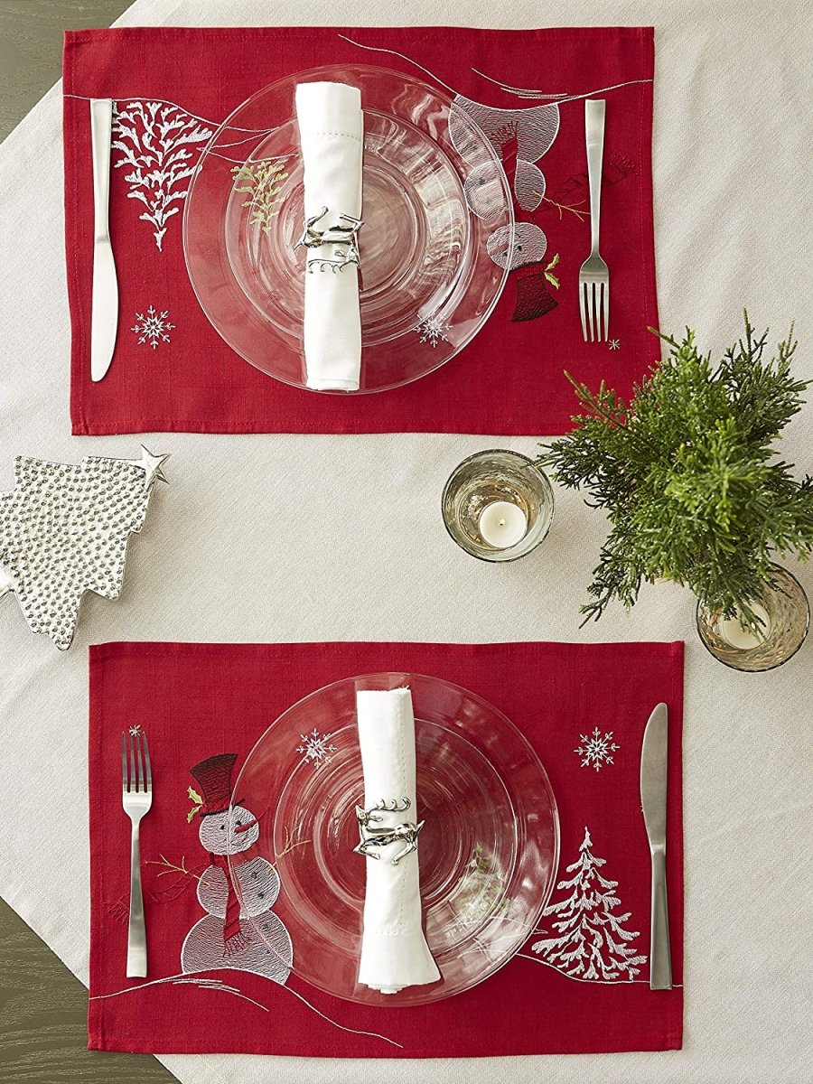Christmas Holiday Embroidered Placemats 13x19" Set of 4 - Anna's Linens