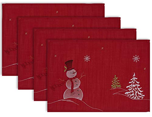 Christmas Holiday Embroidered Placemats 13x19" Set of 4 - Anna's Linens