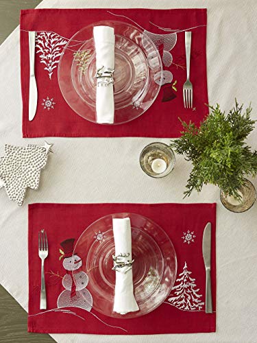 Christmas Holiday Embroidered Placemats 13x19" Set of 4 - Anna's Linens
