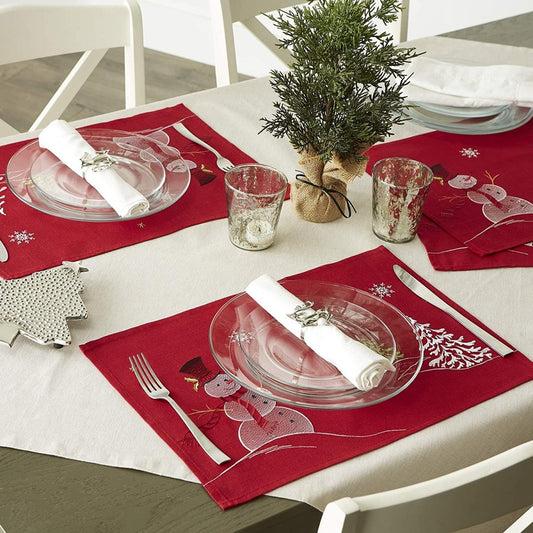 Christmas Holiday Embroidered Placemats 13x19" Set of 4 - Anna's Linens