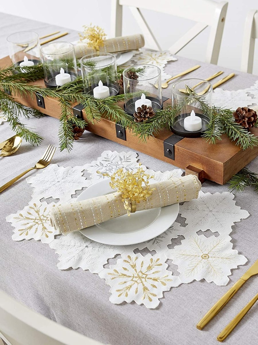 Christmas Holiday Embroidered Placemats 13x19" Set of 4 - Anna's Linens