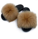 Faux Fur Slides Slippers Fluffy Fuzzy Sandals Open Toe Furry Slide Flip Flop - Anna's Linens Store