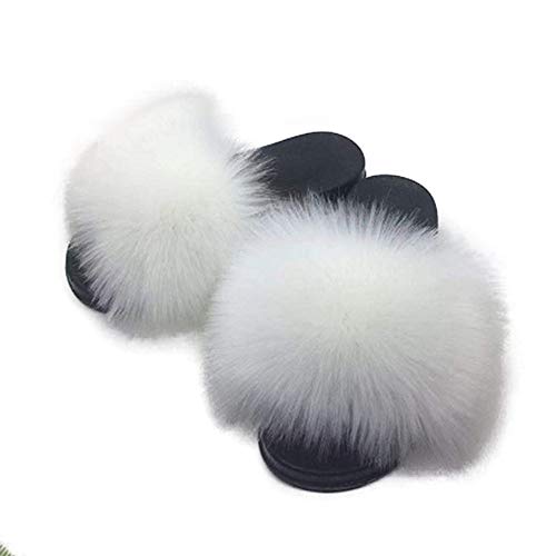 Faux Fur Slippers Fluffy Fuzzy Open Toe Furry Slide Flip Flop - Anna's Linens