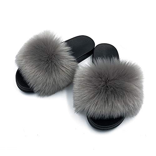 Faux Fur Slippers Fluffy Fuzzy Open Toe Furry Slide Flip Flop - Anna's Linens