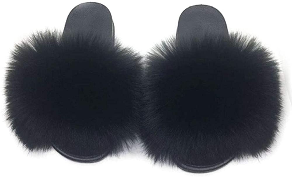 Faux Fur Slippers Fluffy Fuzzy Open Toe Furry Slide Flip Flop - Anna's Linens