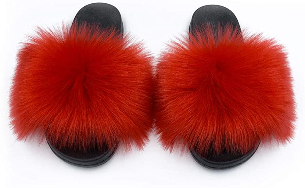 Faux Fur Slippers Fluffy Fuzzy Open Toe Furry Slide Flip Flop - Anna's Linens