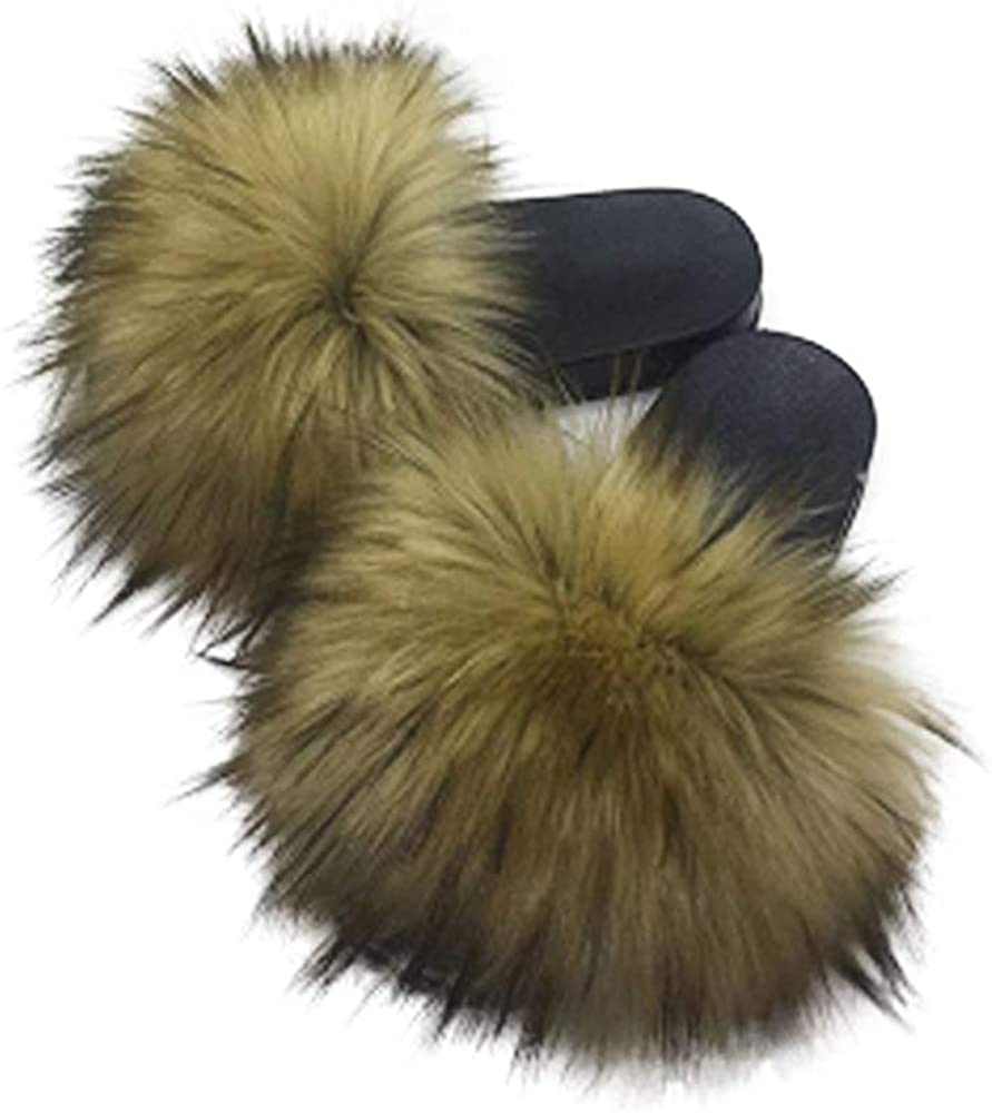 Faux Fur Slippers Fluffy Fuzzy Open Toe Furry Slide Flip Flop - Anna's Linens