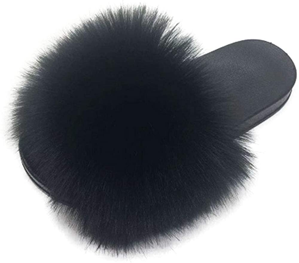 Faux Fur Slippers Fluffy Fuzzy Open Toe Furry Slide Flip Flop - Anna's Linens