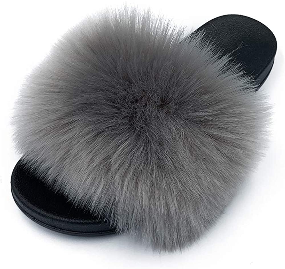 Faux Fur Slippers Fluffy Fuzzy Open Toe Furry Slide Flip Flop - Anna's Linens