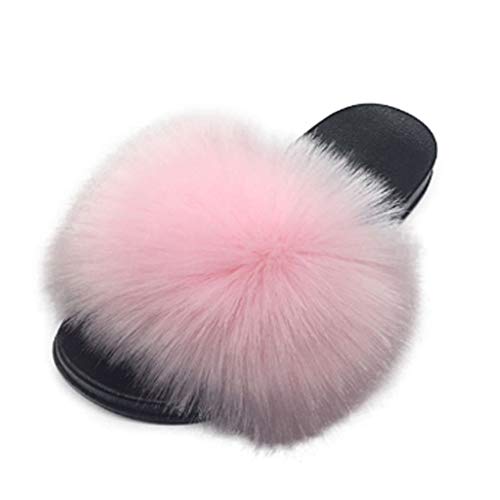 Faux Fur Slippers Fluffy Fuzzy Open Toe Furry Slide Flip Flop - Anna's Linens