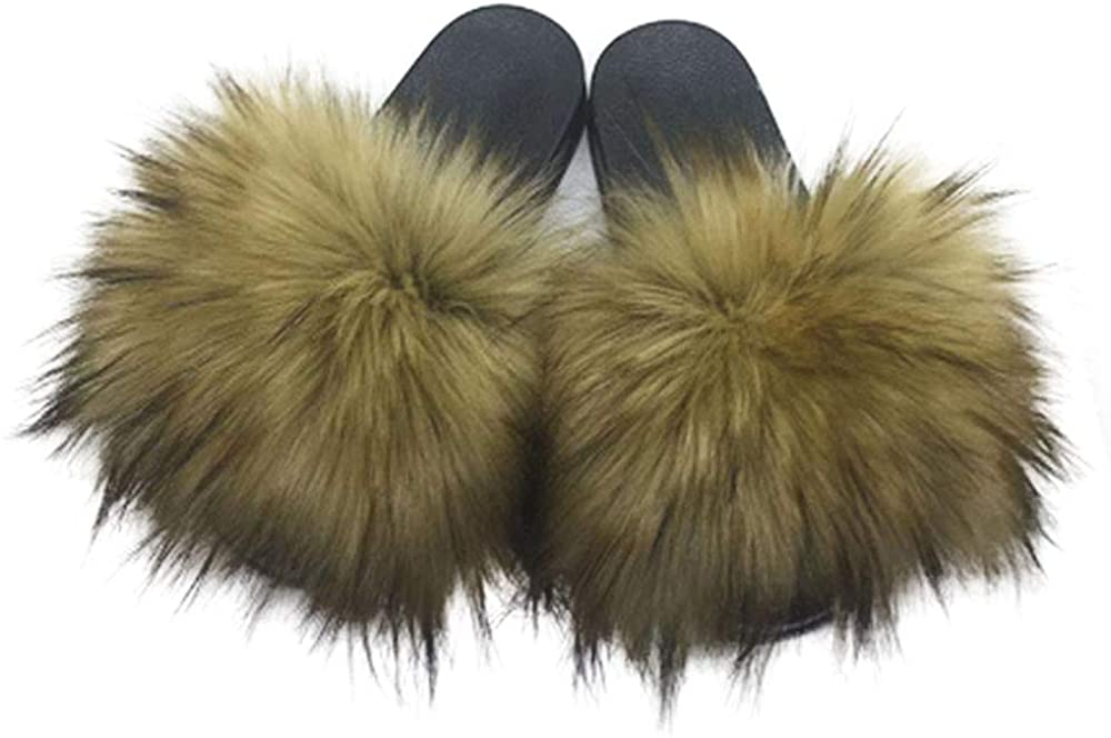 Faux Fur Slippers Fluffy Fuzzy Open Toe Furry Slide Flip Flop - Anna's Linens