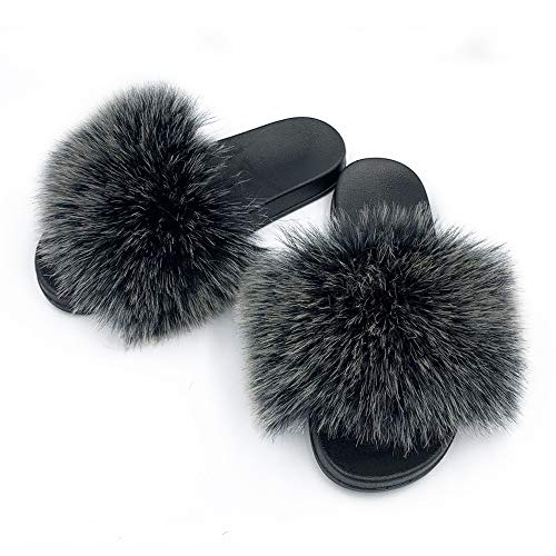 Faux Fur Slippers Fluffy Fuzzy Open Toe Furry Slide Flip Flop - Anna's Linens