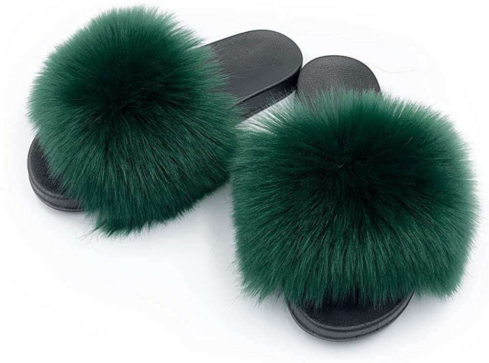 Faux Fur Slippers Fluffy Fuzzy Open Toe Furry Slide Flip Flop - Anna's Linens