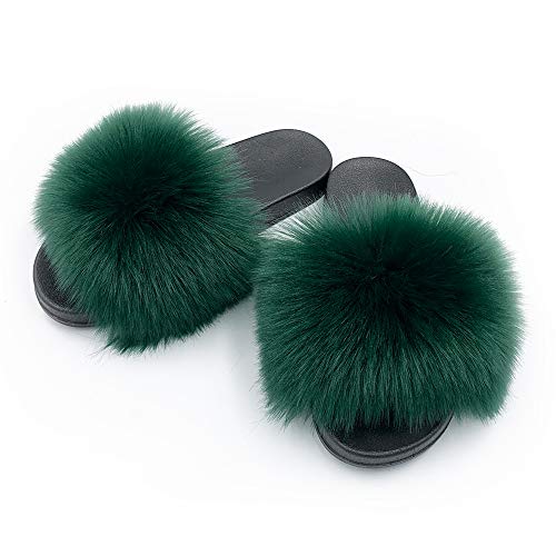 Faux Fur Slippers Fluffy Fuzzy Open Toe Furry Slide Flip Flop - Anna's Linens