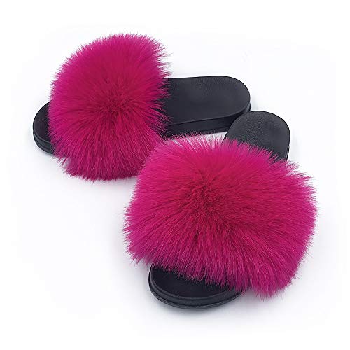 Faux Fur Slippers Fluffy Fuzzy Open Toe Furry Slide Flip Flop - Anna's Linens