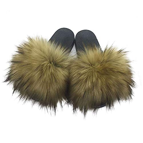 Faux Fur Slippers Fluffy Fuzzy Open Toe Furry Slide Flip Flop - Anna's Linens