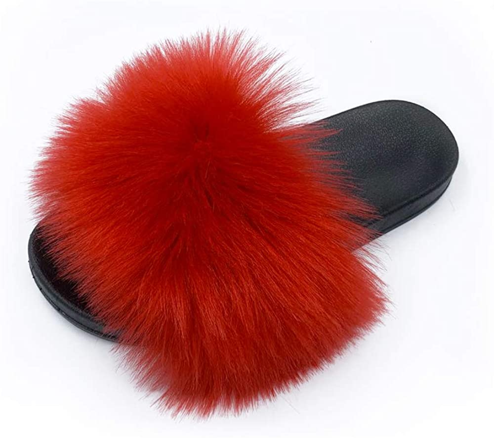 Faux Fur Slippers Fluffy Fuzzy Open Toe Furry Slide Flip Flop - Anna's Linens