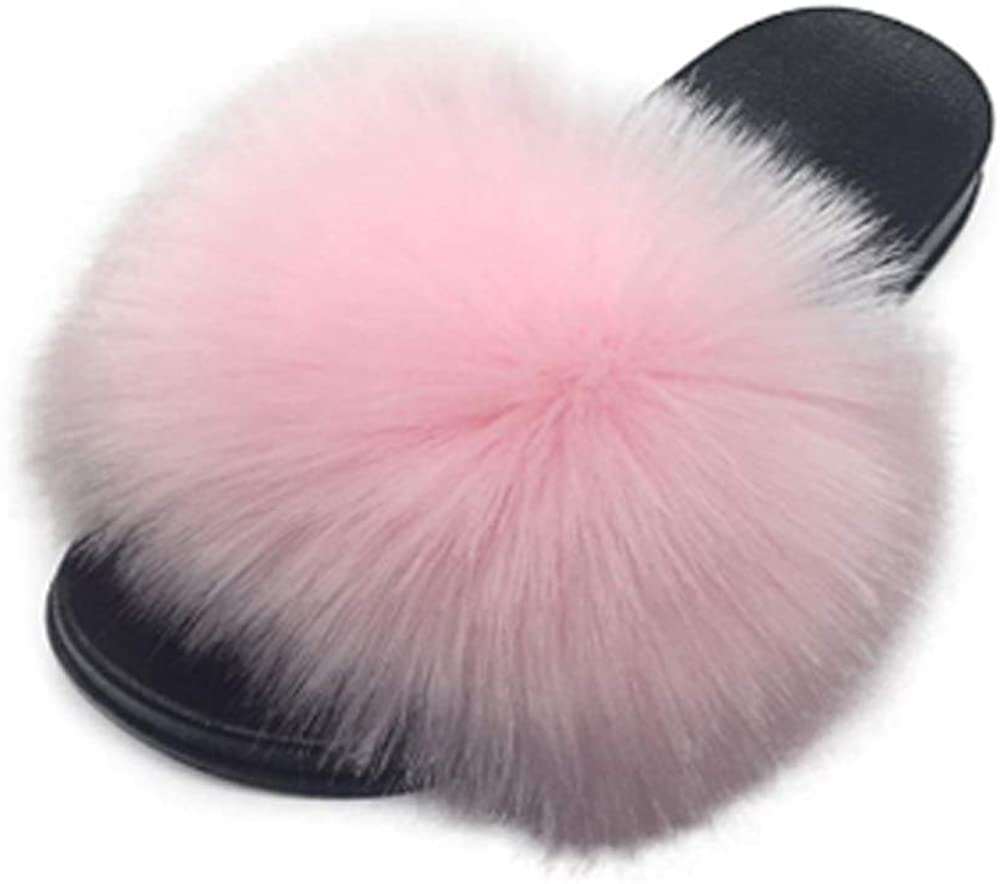 Faux Fur Slippers Fluffy Fuzzy Open Toe Furry Slide Flip Flop - Anna's Linens