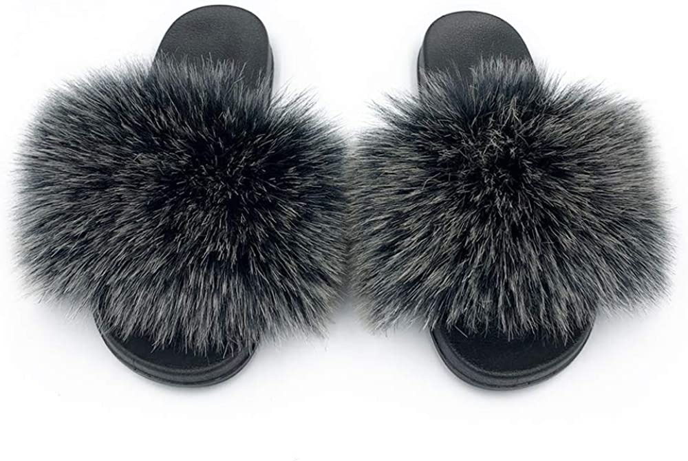 Faux Fur Slippers Fluffy Fuzzy Open Toe Furry Slide Flip Flop - Anna's Linens