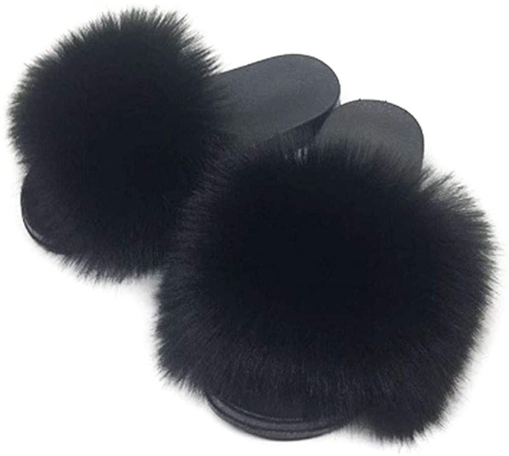 Faux Fur Slippers Fluffy Fuzzy Open Toe Furry Slide Flip Flop - Anna's Linens