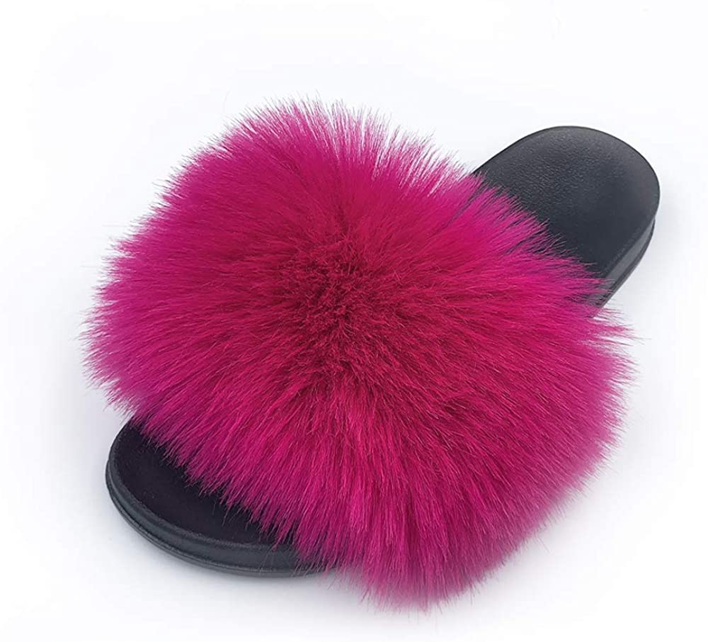 Faux Fur Slippers Fluffy Fuzzy Open Toe Furry Slide Flip Flop - Anna's Linens
