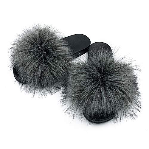 Faux Fur Slippers Fluffy Fuzzy Open Toe Furry Slide Flip Flop - Anna's Linens