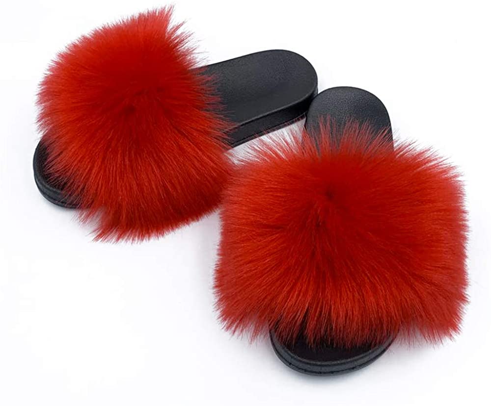 Faux Fur Slippers Fluffy Fuzzy Open Toe Furry Slide Flip Flop - Anna's Linens