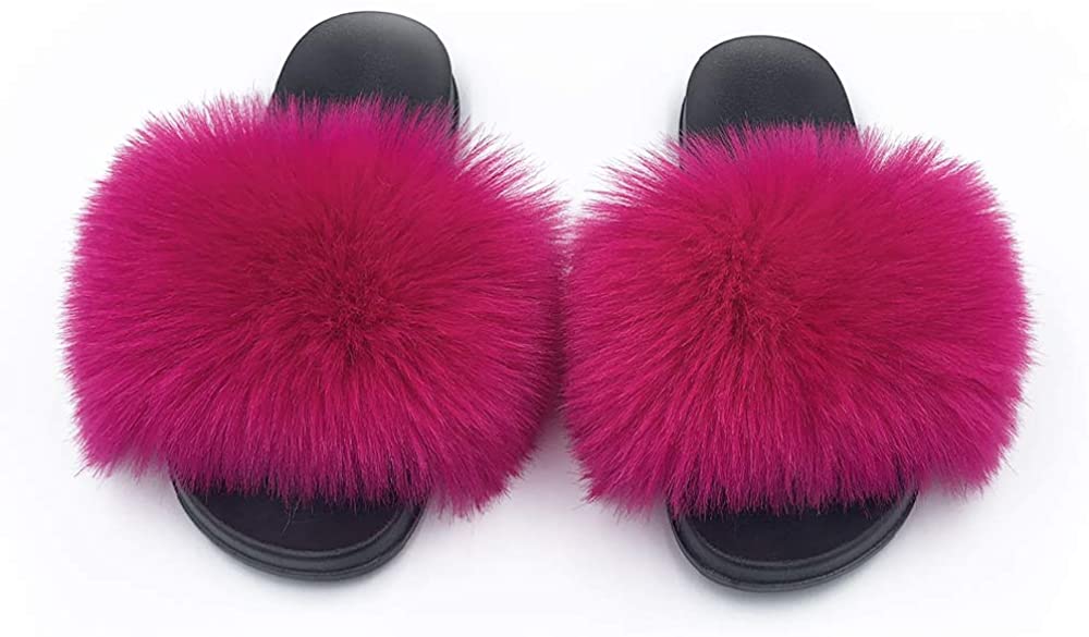 Faux Fur Slippers Fluffy Fuzzy Open Toe Furry Slide Flip Flop - Anna's Linens