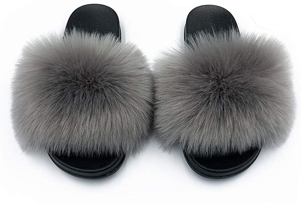 Faux Fur Slippers Fluffy Fuzzy Open Toe Furry Slide Flip Flop - Anna's Linens