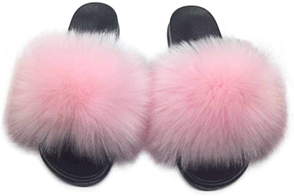 Faux Fur Slippers Fluffy Fuzzy Open Toe Furry Slide Flip Flop - Anna's Linens