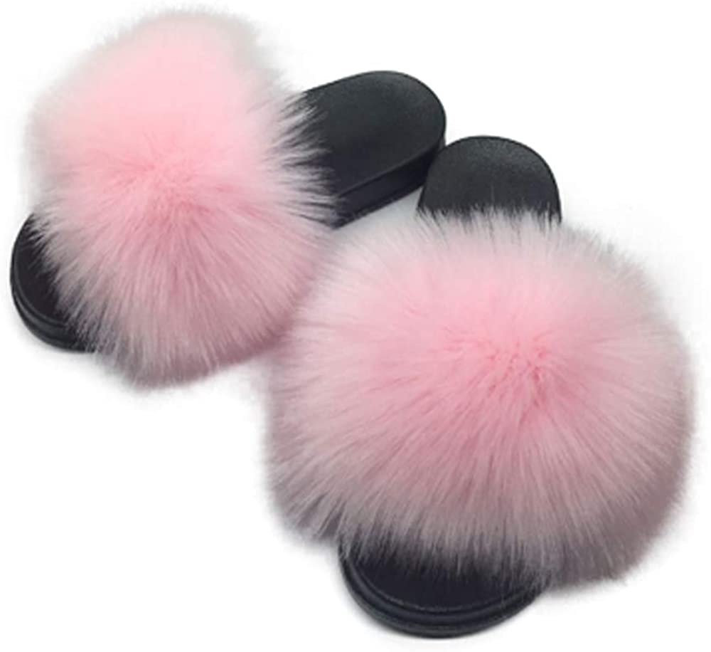 Faux Fur Slippers Fluffy Fuzzy Open Toe Furry Slide Flip Flop - Anna's Linens