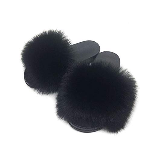 Faux Fur Slippers Fluffy Fuzzy Open Toe Furry Slide Flip Flop - Anna's Linens