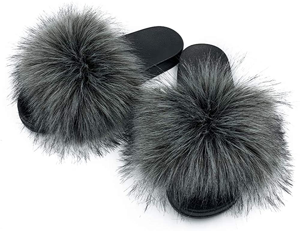 Black and white fur slides deals