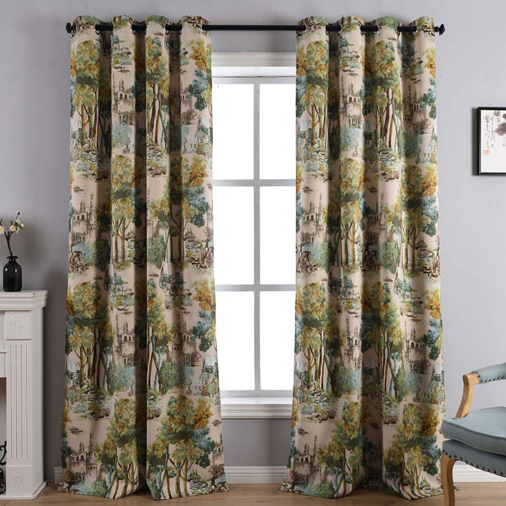 Floral Design Window Drapes Grommet Room Darkening Blackout Curtains - Anna's Linens