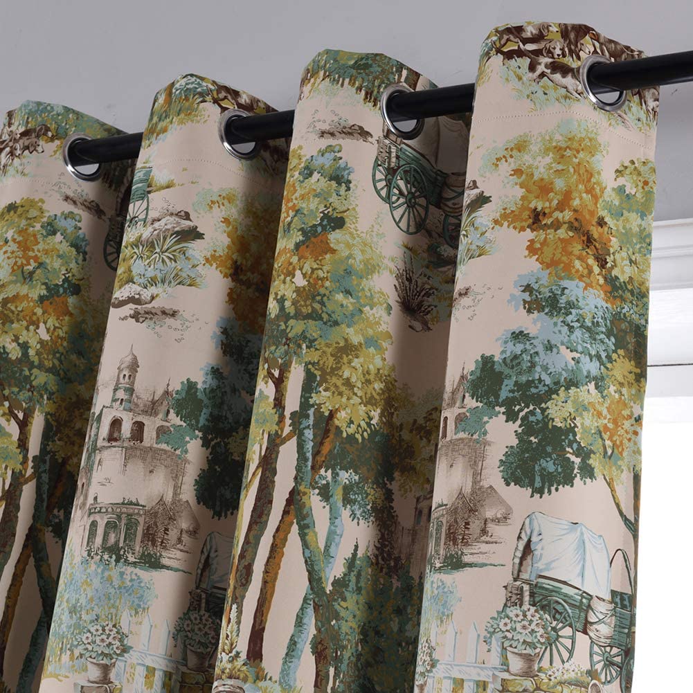 Floral Design Window Drapes Grommet Room Darkening Blackout Curtains - Anna's Linens