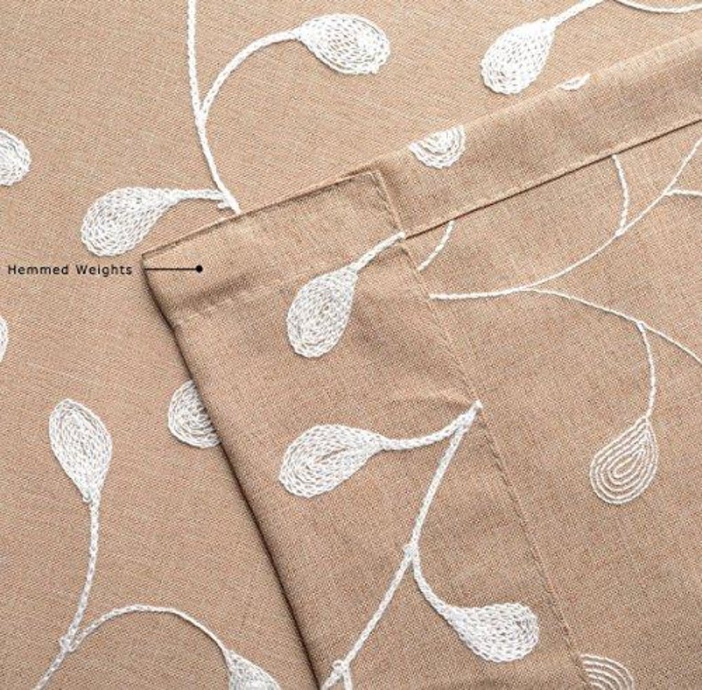 Floral Embroidery Semi Sheers Curtain Linen Grommet Window Curtains for Office 52 x 95 Inch 2 Panels, Taupe - Anna's Linens