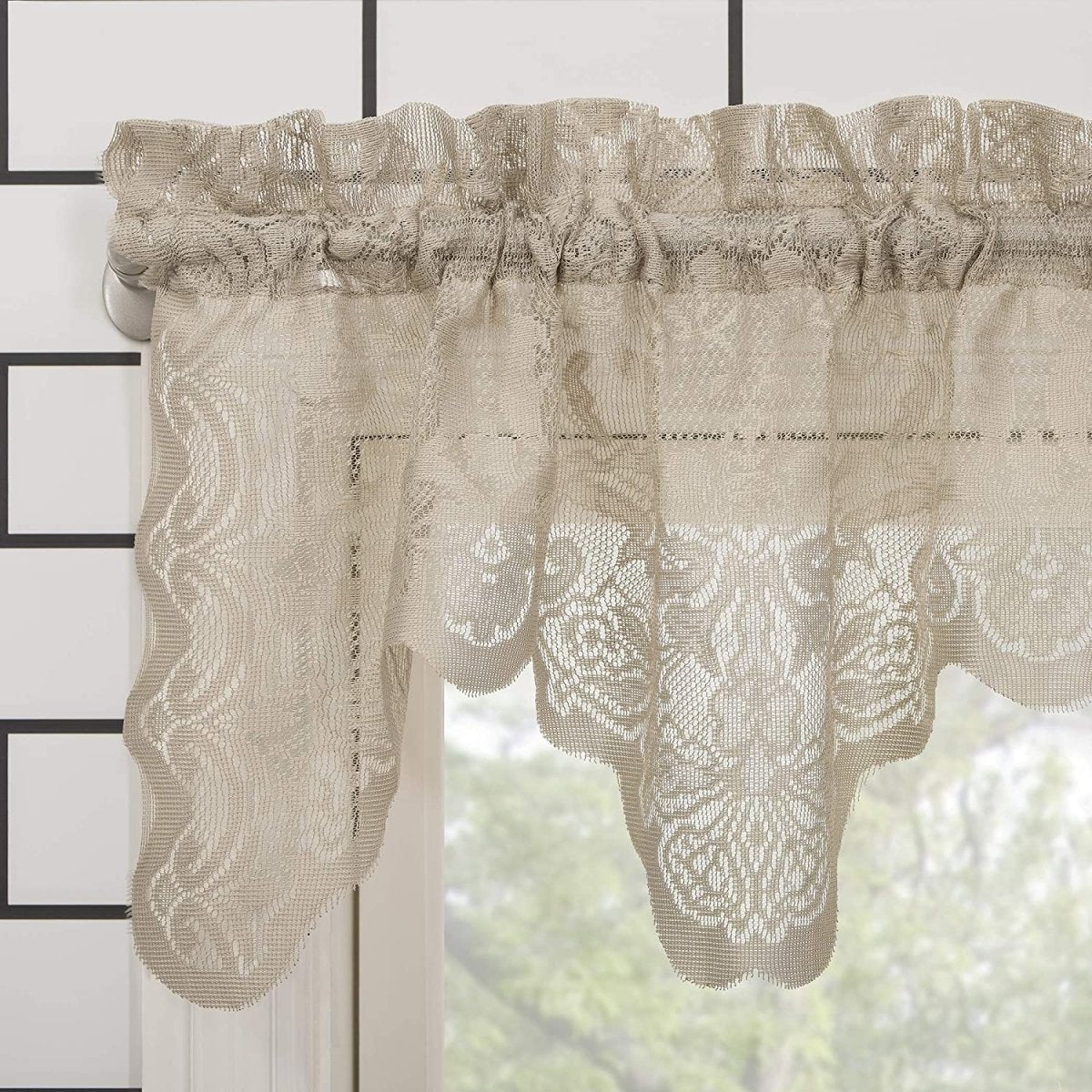 Floral Lace Sheer Rod Pocket Kitchen Curtain Valance and Tiers Set - Anna's Linens