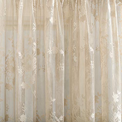 Floral Lace Sheer Rod Pocket Kitchen Curtain Valance and Tiers Set - Anna's Linens