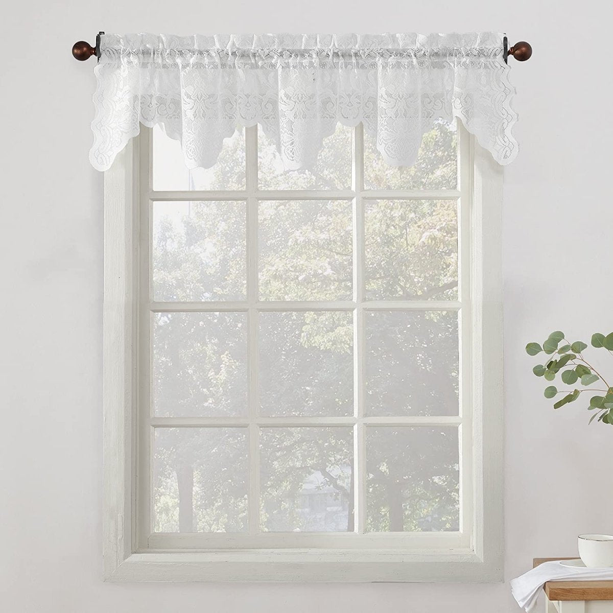 Floral Lace Sheer Rod Pocket Kitchen Curtain Valance and Tiers Set - Anna's Linens