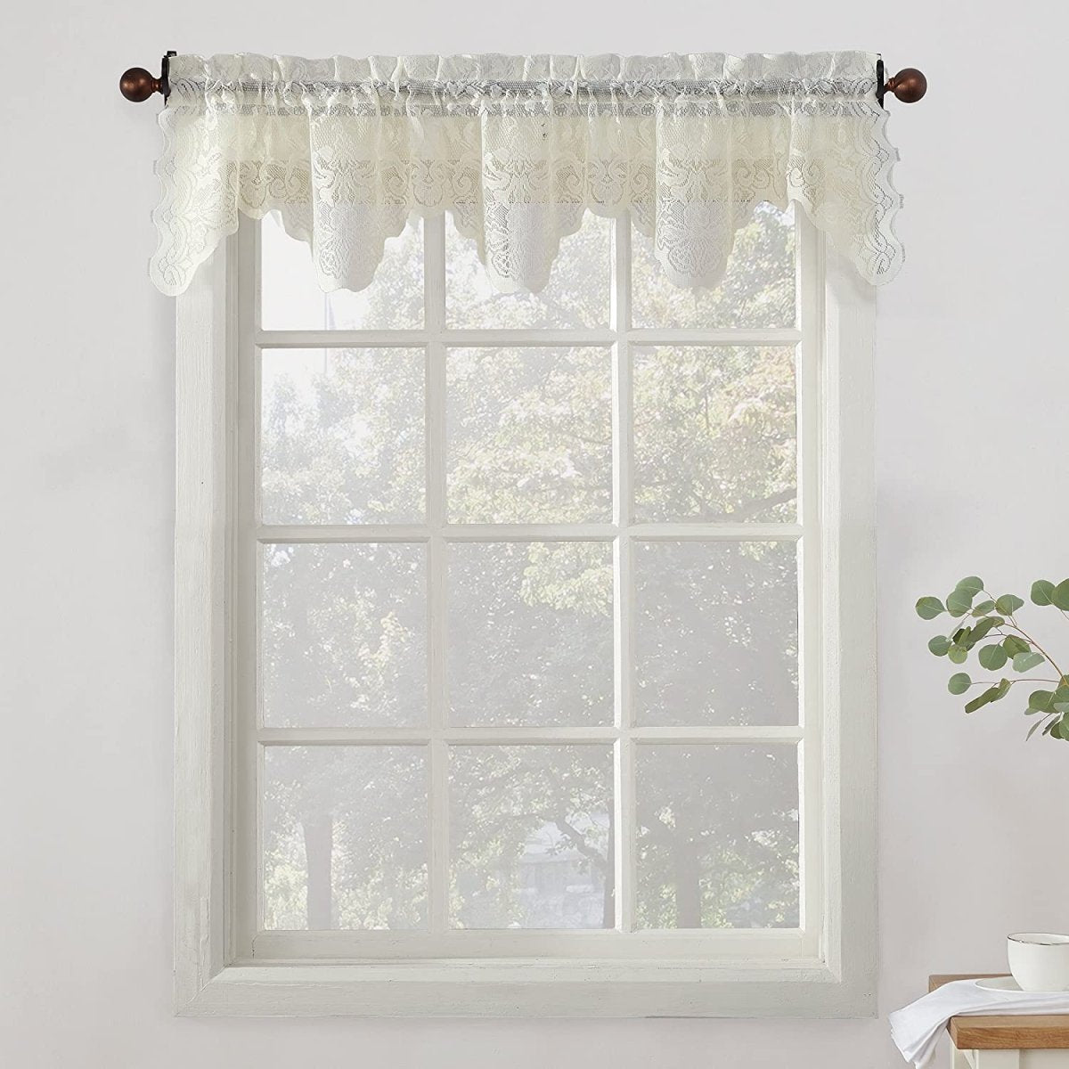 Floral Lace Sheer Rod Pocket Kitchen Curtain Valance and Tiers Set - Anna's Linens