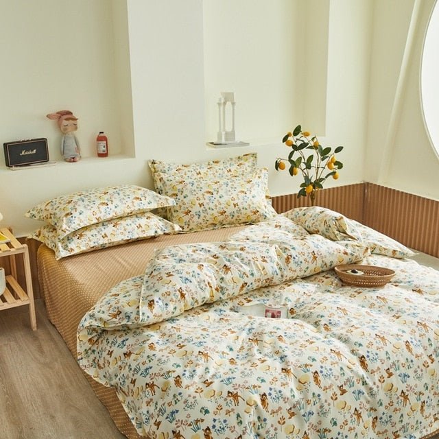 Flower Duvet Cover Bedding Set Peach Daisy Pastoral style Flat Bed Sheet - Anna's Linens