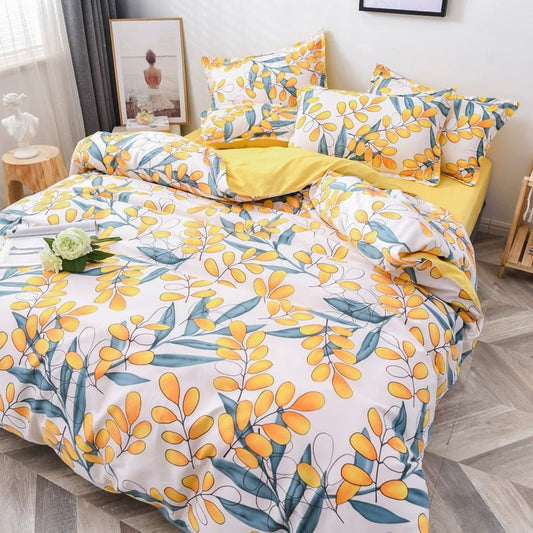 Flower Duvet Cover Bedding Set Peach Daisy Pastoral style Flat Bed Sheet - Anna's Linens