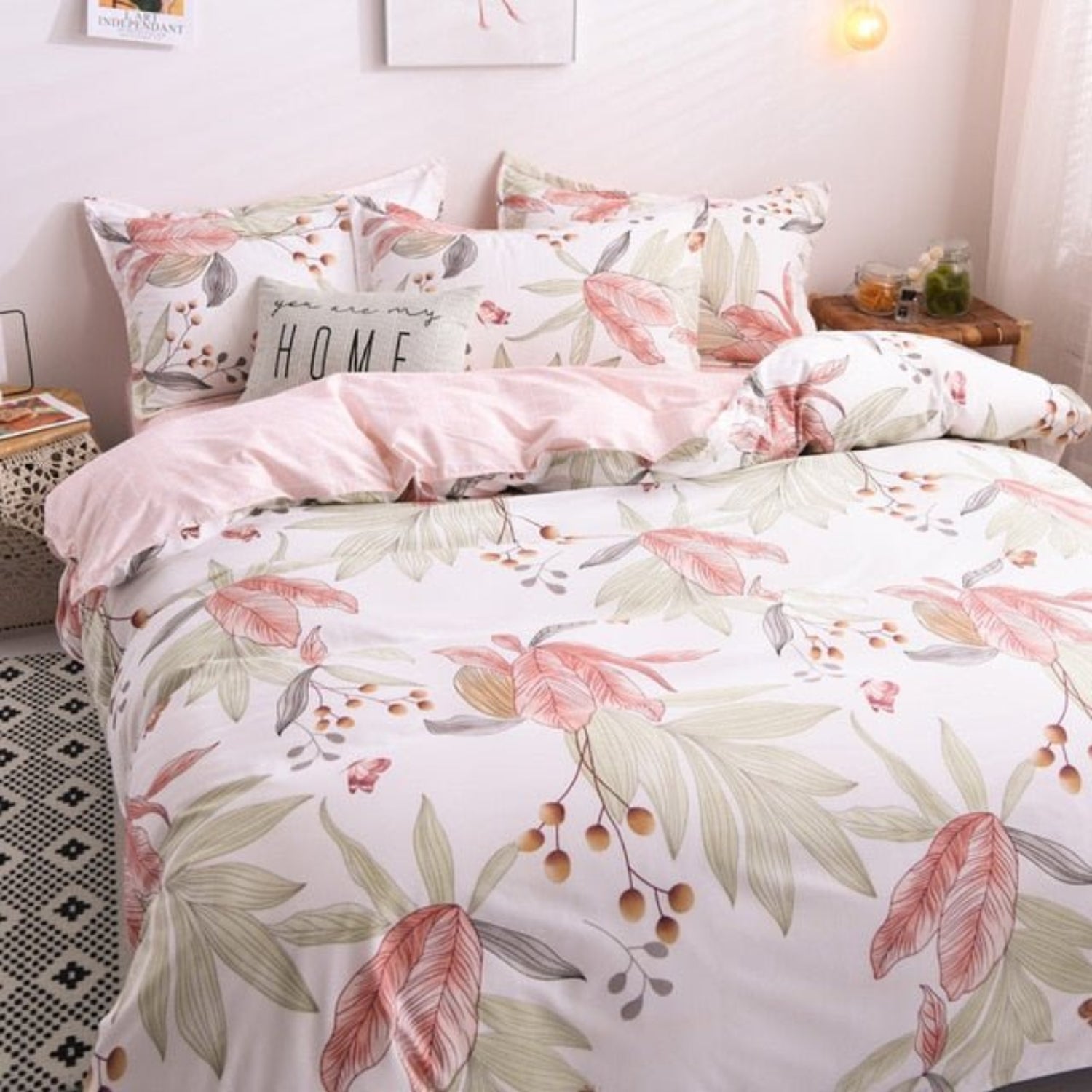 Flower Duvet Cover Bedding Set Peach Daisy Pastoral style Flat Bed Sheet - Anna's Linens