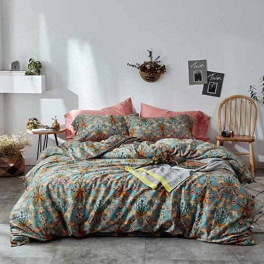 Garden Flower Duvet Cover Zipper Closure Soft Cotton Quilt Cover Set - Anna's Linens