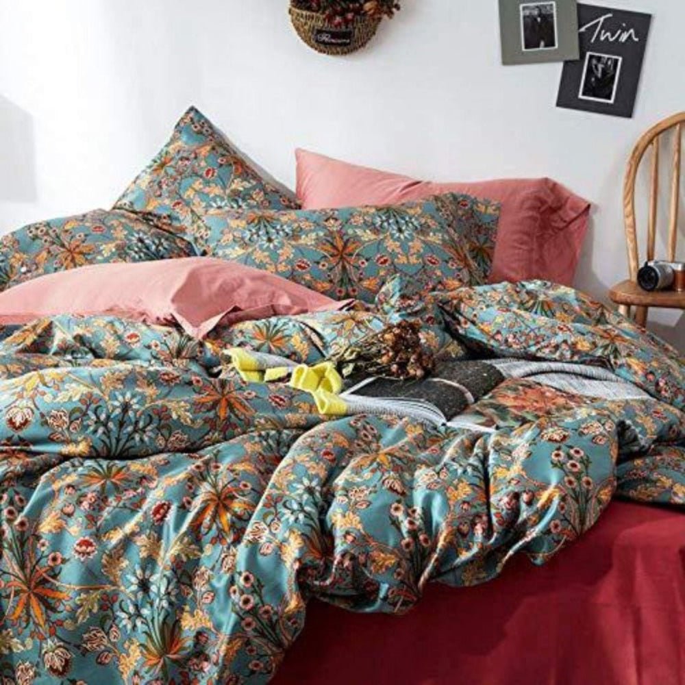 Garden Flower Duvet Cover Zipper Closure Soft Cotton Quilt Cover Set - Anna's Linens