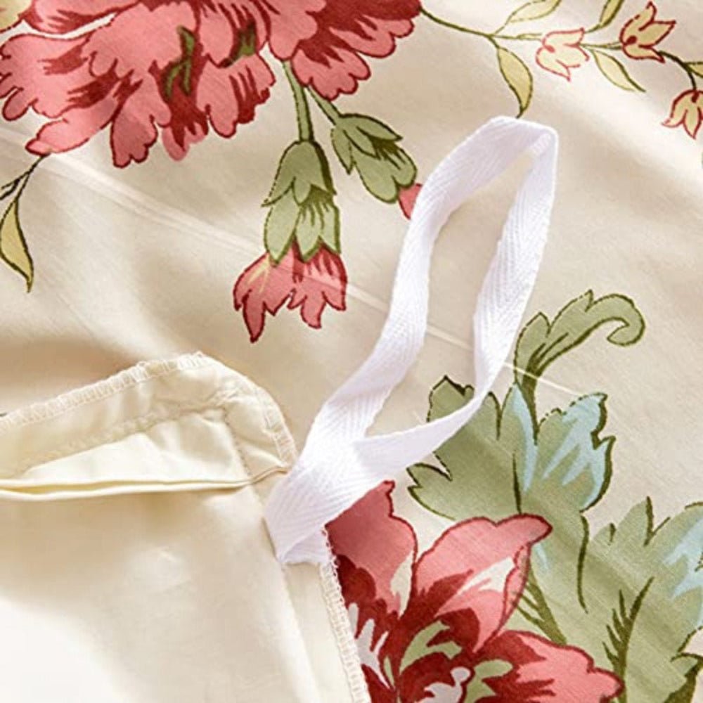 Garden Style 3 Pcs Red Flower Leaf Cotton Reversible Duvet Cover Set Comforter Cover Set - Anna's Linens