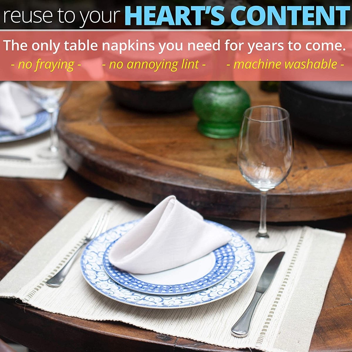 Kitchen Cotton Dinner Napkins Cloth Oversized Bulk Linens Set of 12 - Anna's Linens