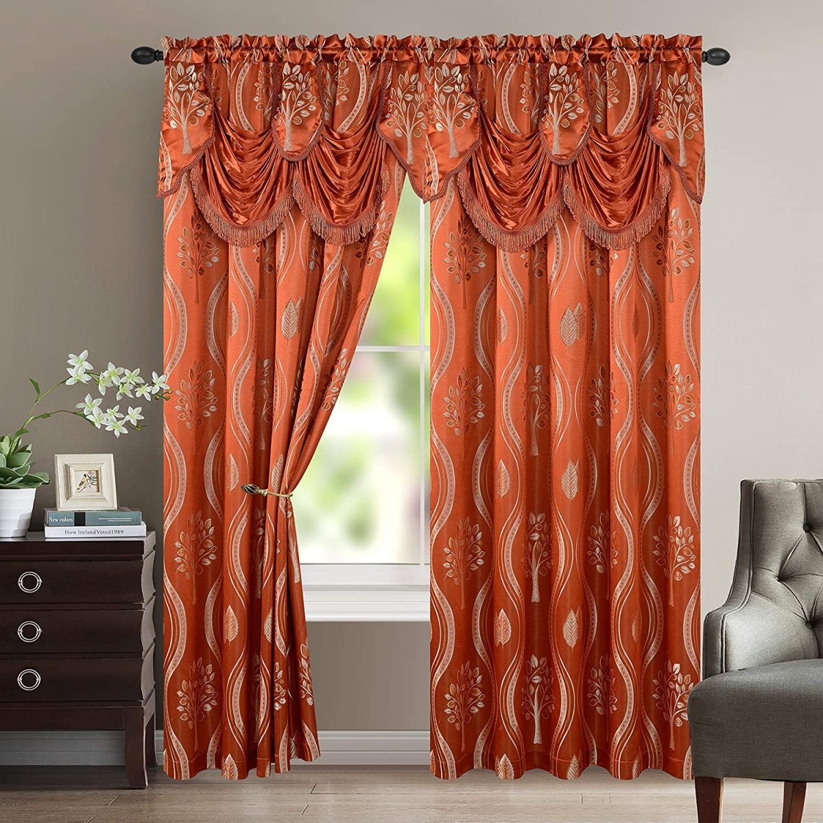 Luxurious Beautiful Curtain Panel Set with Attached Valance and Backing. Set of 2 - Anna's Linens