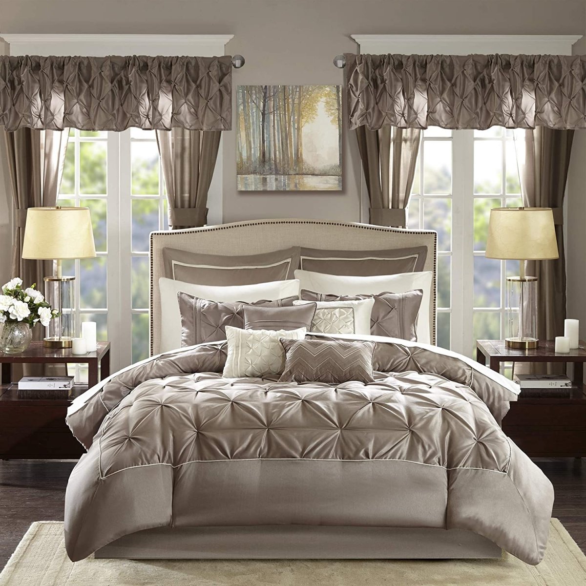 Master Bedroom 24 Piece Room - in - a - Bag Faux Silk Comforter Set Bedding Curtains Pillows - Anna's Linens