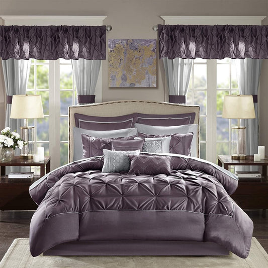 Master Bedroom 24 Piece Room - in - a - Bag Faux Silk Comforter Set Bedding Curtains Pillows - Anna's Linens